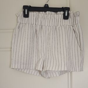 Revamped High Waist Cream Pinstripe Shorts